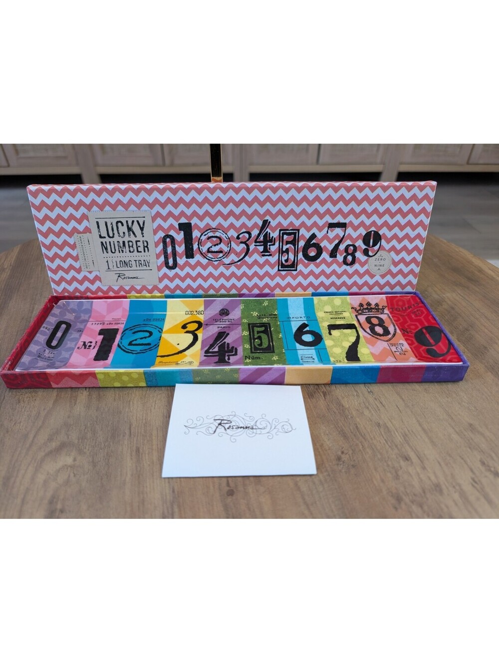 ROSANNA COLLECTIBLE DECOR LUCKY NUMBER LONG TRAY 12" X 3" VINTAGE TRAIN TICKETS